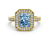 Yellow gold Fancy Blue Radiant  Cut Halo Diamond Ring with Pavé Band and Milgrain Prong Setting_32