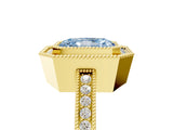 Yellow gold Fancy Blue Radiant  Cut Halo Diamond Ring with Pavé Band and Milgrain Prong Setting_37