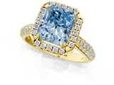 Yellow gold Fancy Blue Radiant Cut Halo Diamond Ring with Pavé Band_1