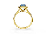 Yellow gold Fancy Blue Radiant Cut Halo Diamond Ring with Pavé Band_3