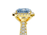 Yellow gold Fancy Blue Radiant Cut Halo Diamond Ring with Pavé Band_5