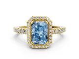 Yellow gold Fancy Blue Radiant  Cut Halo Diamond Ring with Pave Band and Four-Prong Setting_24