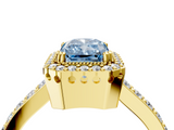 Yellow gold Fancy Blue Radiant  Cut Halo Diamond Ring with Pave Band and Four-Prong Setting_28