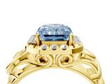 Yellow gold Fancy Blue Radiant  Cut Halo Diamond Ring with Scrollwork Band and Four-Prong Setting_60