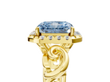 Yellow gold Fancy Blue Radiant  Cut Halo Diamond Ring with Scrollwork Band and Four-Prong Setting_61