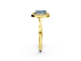 Yellow gold Fancy Blue Radiant Cut Halo Diamond Ring with Solitaire Band and Prong Setting_2