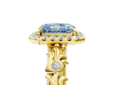Yellow gold Fancy Blue Radiant Cut Halo Diamond Solitaire with Filigree Band and Four-Prong Setting_5