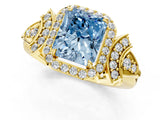 Yellow gold Fancy Blue Radiant Cut Halo Diamond Split Shank Engagement Ring with Four-Prong Setting_1