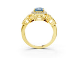 Yellow gold Fancy Blue Radiant Cut Halo Diamond Split Shank Engagement Ring with Four-Prong Setting_3