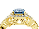 Yellow gold Fancy Blue Radiant Cut Halo Diamond Split Shank Engagement Ring with Four-Prong Setting_4