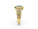 Yellow gold Fancy Blue Radiant Cut Halo Diamond Split Shank Ring with Prong Setting_2