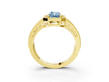 Yellow gold Fancy Blue Radiant Cut Halo Diamond Split Shank Ring with Prong Setting_3