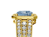 Yellow gold Fancy Blue Radiant Cut Halo Diamond Split Shank Ring with Prong Setting_5