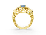 Yellow gold Fancy Blue Radiant Cut Halo Milgrain Diamond Engagement Ring with Leaf Band and Four-Prong Setting_3