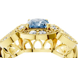 Yellow gold Fancy Blue Radiant Cut Halo Milgrain Diamond Engagement Ring with Leaf Band and Four-Prong Setting_4