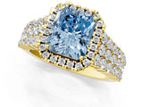 Yellow gold Fancy Blue Radiant Cut Halo Pavé Diamond Engagement Ring with Split Shank and Four-Prong Setting_4