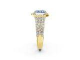 Yellow gold Fancy Blue Radiant Cut Halo Pavé Diamond Engagement Ring with Split Shank and Four-Prong Setting_5