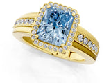 Yellow gold Fancy Blue Radiant  Cut Halo Pave Band Four-Prong Ring_49