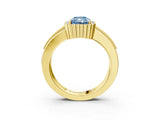 Yellow gold Fancy Blue Radiant  Cut Halo Pave Band Four-Prong Ring_51