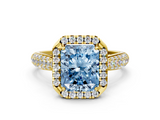Yellow gold Fancy Blue Radiant  Cut Halo Pave Band Four-Prong Setting Ring_20