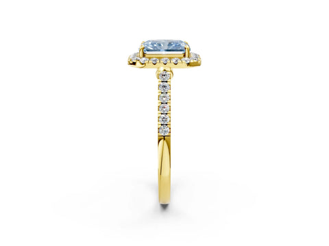 Yellow gold Fancy Blue Radiant Cut Halo Pave Diamond Engagement Ring with Four-Prong Setting_2
