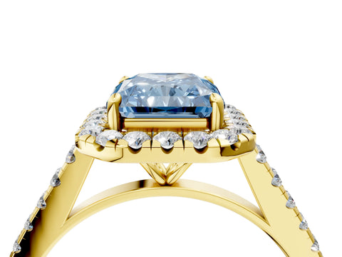 Yellow gold Fancy Blue Radiant Cut Halo Pave Diamond Engagement Ring with Four-Prong Setting_4