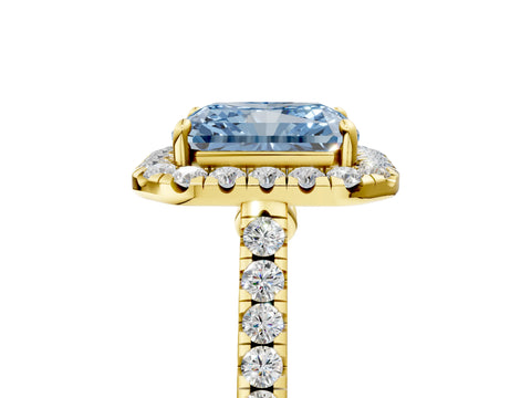 Yellow gold Fancy Blue Radiant Cut Halo Pave Diamond Engagement Ring with Four-Prong Setting_5
