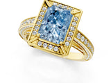 Yellow gold Fancy Blue Radiant  Cut Halo Pave Split Shank Prong Setting Ring_33
