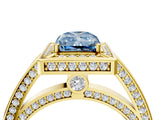 Yellow gold Fancy Blue Radiant  Cut Halo Pave Split Shank Prong Setting Ring_36