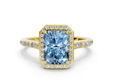 Yellow gold Fancy Blue Radiant Cut Halo Round Diamond Pavé Band with Four-Prong Setting_3