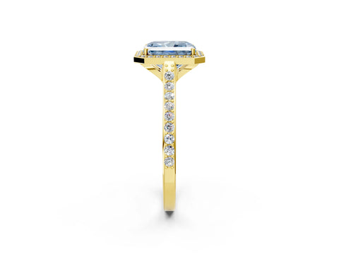 Yellow gold Fancy Blue Radiant Cut Halo Round Diamond Pavé Band with Four-Prong Setting_5