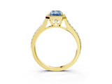 Yellow gold Fancy Blue Radiant Cut Halo Round Diamond Pavé Band with Four-Prong Setting_6