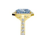 Yellow gold Fancy Blue Radiant Cut Halo Round Diamond Pavé Band with Four-Prong Setting_8
