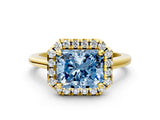 Yellow gold Fancy Blue Radiant Cut Halo Round Diamond Solitaire Engagement Ring with Pave Band and Four-Prong Setting_12