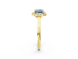 Yellow gold Fancy Blue Radiant Cut Halo Round Diamond Solitaire Engagement Ring with Pave Band and Four-Prong Setting_14