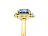 Yellow gold Fancy Blue Radiant Cut Halo Round Diamond Solitaire Engagement Ring with Pave Band and Four-Prong Setting_17