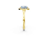 Yellow gold Fancy Blue Radiant Cut Halo Round Diamond Solitaire Ring with Pavé Band and Four-Prong Setting_2