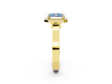 Yellow gold Fancy Blue Radiant Cut Halo Round Diamond Twist Band with Four-Prong Setting_2
