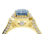 Yellow gold Fancy Blue Radiant Cut Halo Round Diamond Twist Band with Four-Prong Setting_4