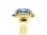 Yellow gold Fancy Blue Radiant Cut Halo Round Diamond Twist Band with Four-Prong Setting_5