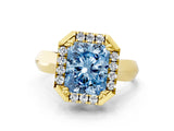 Yellow gold Fancy Blue Radiant  Cut Halo Solitaire Engagement Ring with Square Band and Four-Prong Setting_184