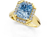 Yellow gold Fancy Blue Radiant  Cut Halo Solitaire Engagement Ring with Square Band and Four-Prong Setting_185