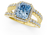 Yellow gold Fancy Blue Radiant  Cut Halo Split Shank Diamond Ring with Four-Prong Setting_45