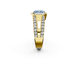 Yellow gold Fancy Blue Radiant  Cut Halo Split Shank Diamond Ring with Four-Prong Setting_46