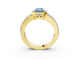 Yellow gold Fancy Blue Radiant  Cut Halo Split Shank Diamond Ring with Four-Prong Setting_47