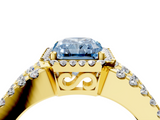 Yellow gold Fancy Blue Radiant  Cut Halo Split Shank Diamond Ring with Four-Prong Setting_48