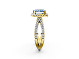 Yellow gold Fancy Blue Radiant  Cut Halo Split Shank Pave Set Ring_61