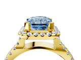 Yellow gold Fancy Blue Radiant  Cut Halo Split Shank Pave Set Ring_63