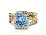 Yellow gold Fancy Blue Radiant  Cut Halo Split Shank Prong Setting Ring_12