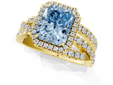 Yellow gold Fancy Blue Radiant  Cut Halo Split Shank Prong Setting Ring_13